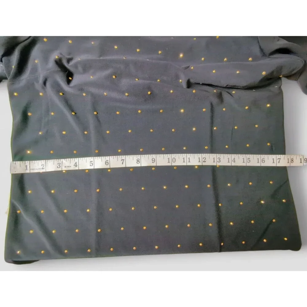 White House Black Market Women's Black Midi Dress‎ Gold Studs Sheer Long Sleeves